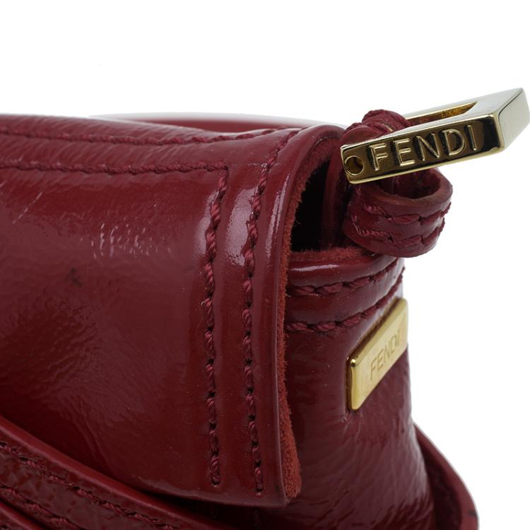 Pre Owned Fendi Red Patent Leather Mini Baguette Bag