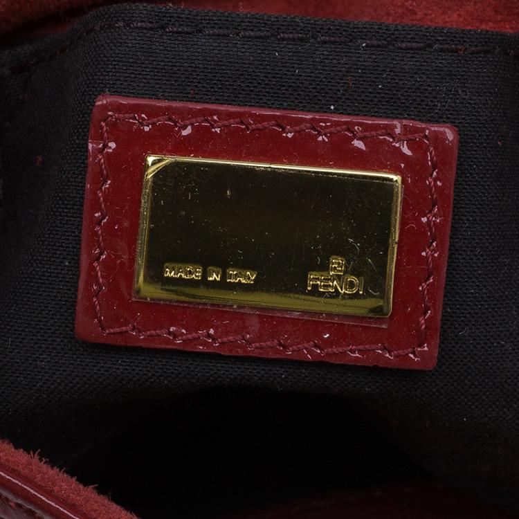 Pre Owned Fendi Red Patent Leather Mini Baguette Bag
