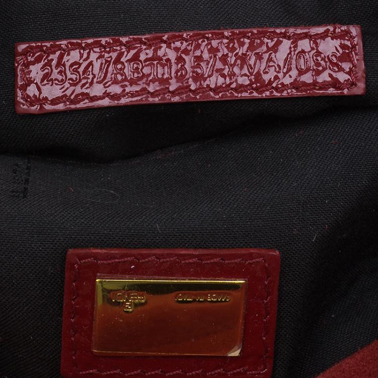 Pre Owned Fendi Red Patent Leather Mini Baguette Bag