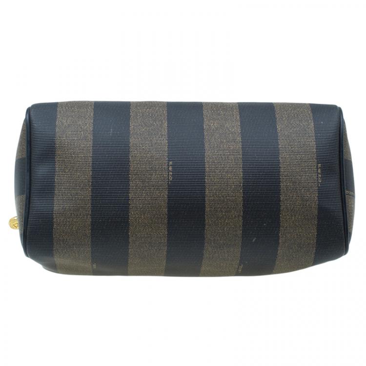 Pre Owned Fendi Tobacco Pequin Striped Coated Canvas Boston Bag