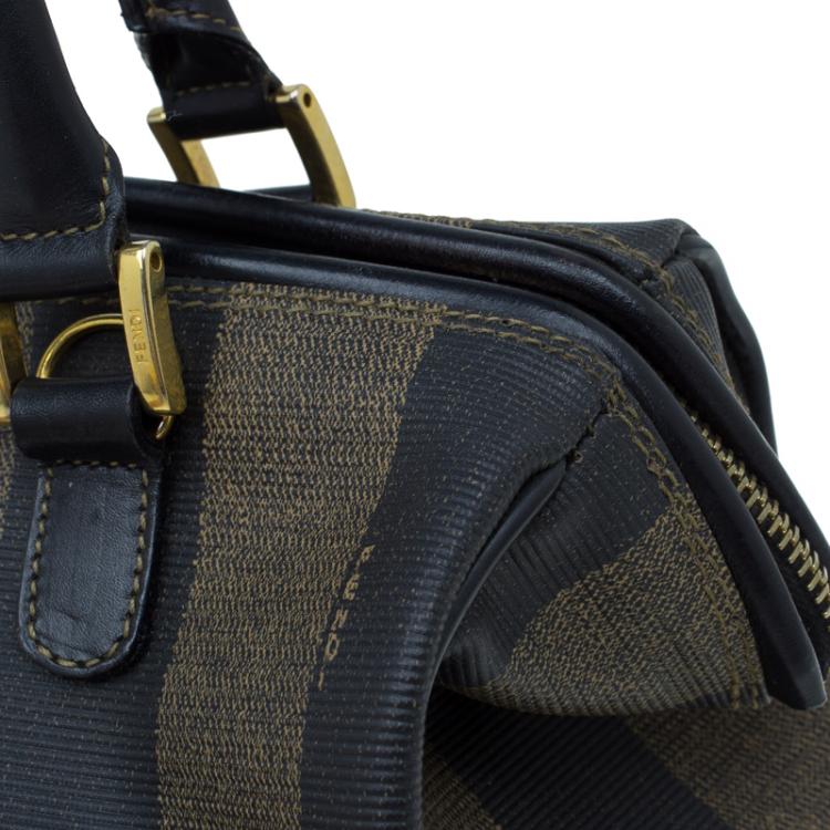 Pre Owned Fendi Tobacco Pequin Striped Coated Canvas Boston Bag