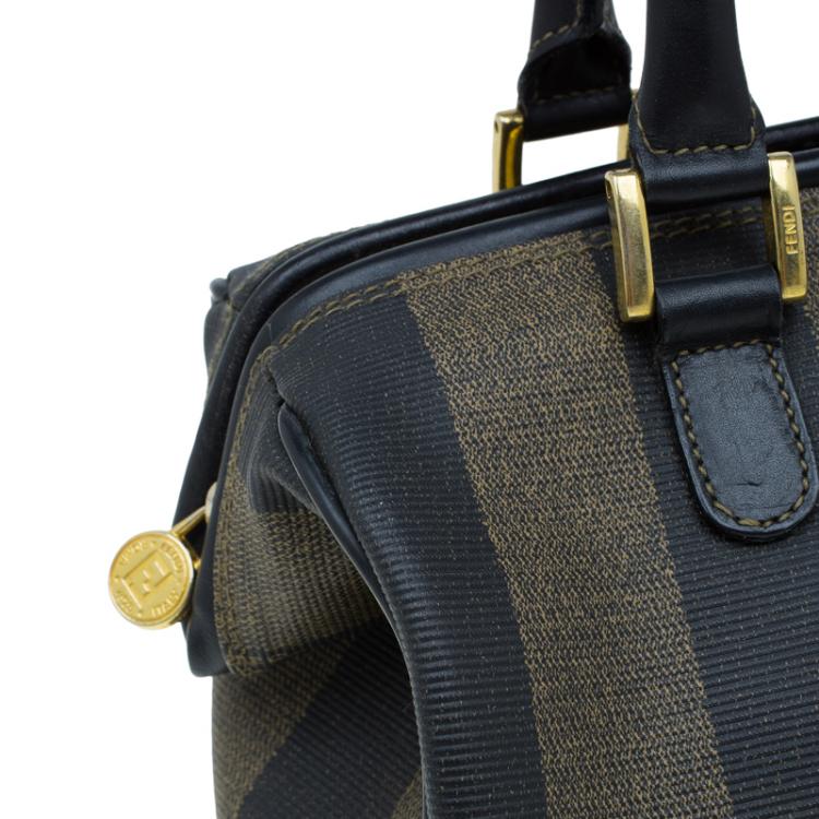 Pre Owned Fendi Tobacco Pequin Striped Coated Canvas Boston Bag