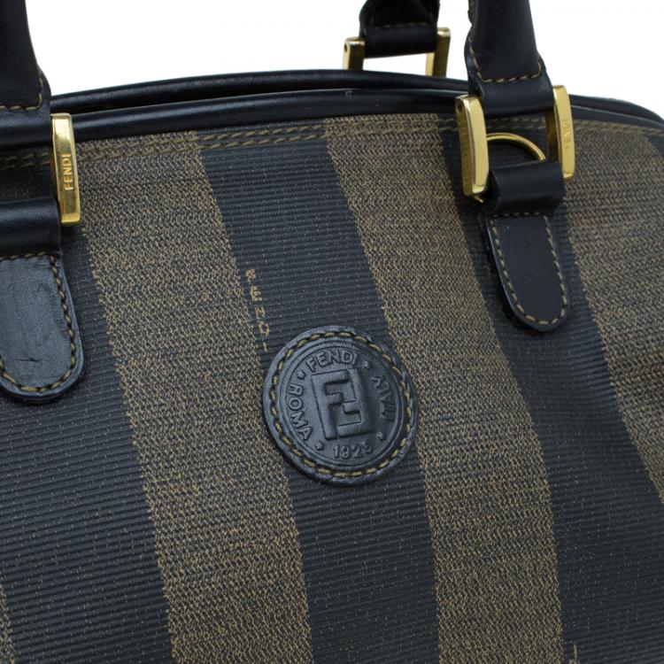 Pre Owned Fendi Tobacco Pequin Striped Coated Canvas Boston Bag
