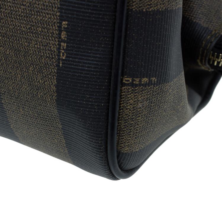 Pre Owned Fendi Tobacco Pequin Striped Coated Canvas Boston Bag