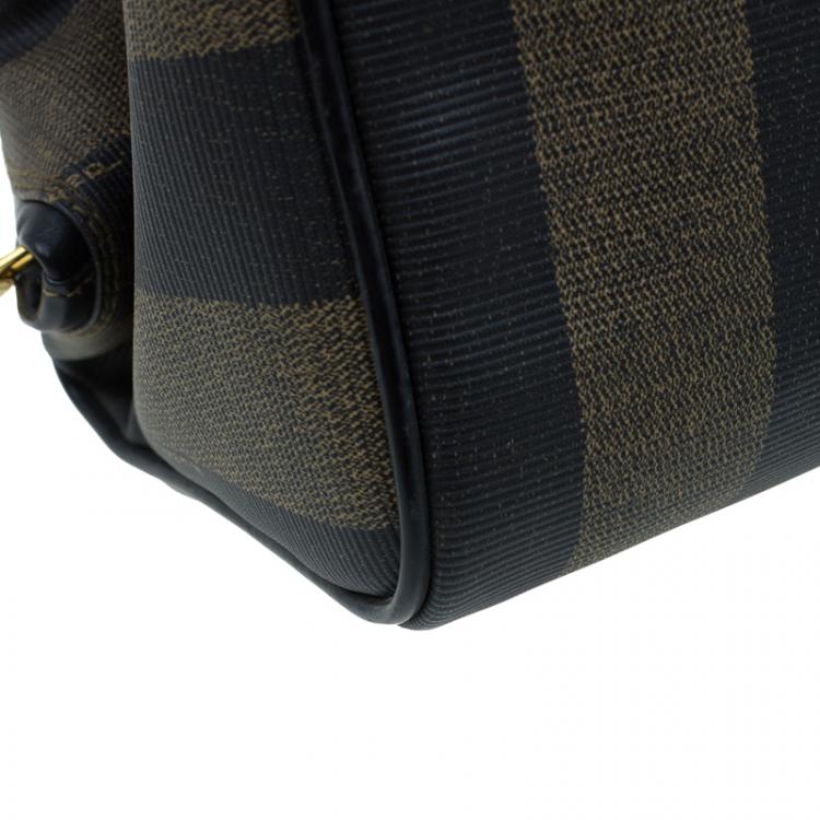 Pre Owned Fendi Tobacco Pequin Striped Coated Canvas Boston Bag