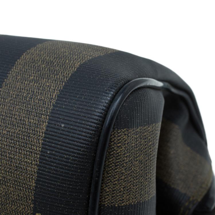 Pre Owned Fendi Tobacco Pequin Striped Coated Canvas Boston Bag