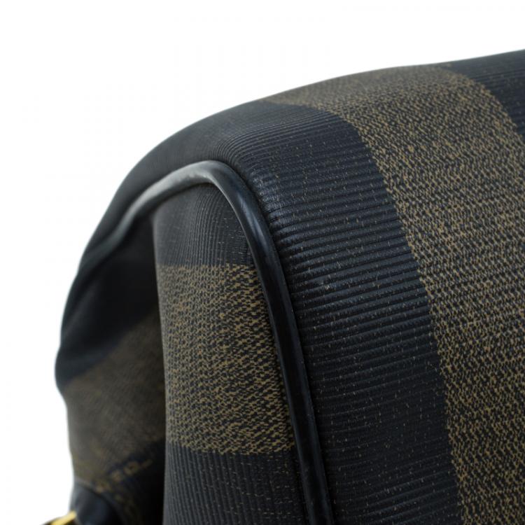 Pre Owned Fendi Tobacco Pequin Striped Coated Canvas Boston Bag