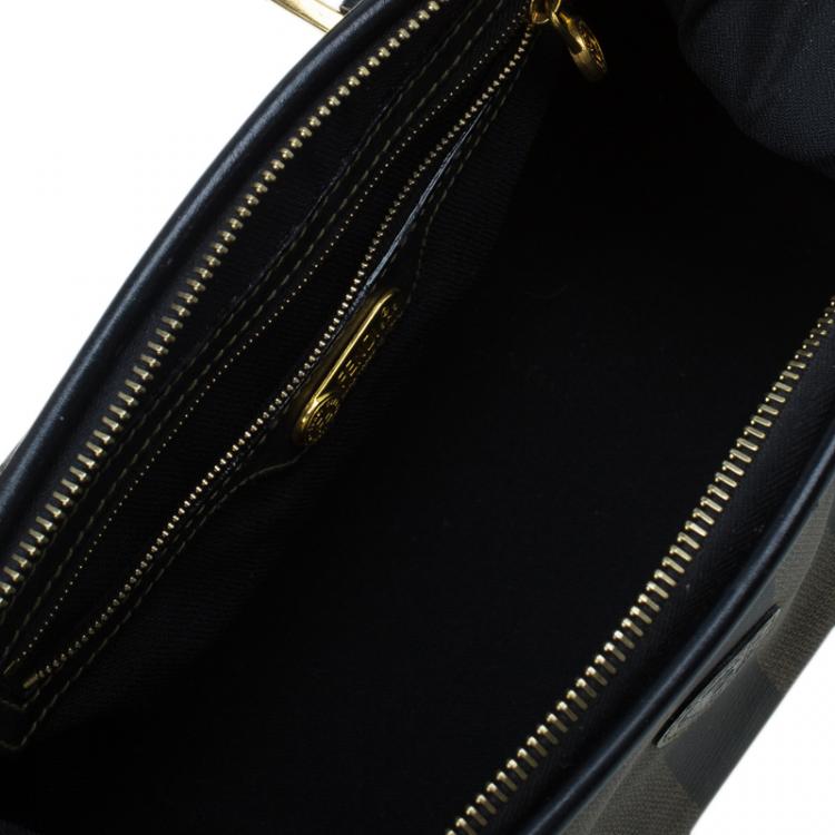 Pre Owned Fendi Tobacco Pequin Striped Coated Canvas Boston Bag
