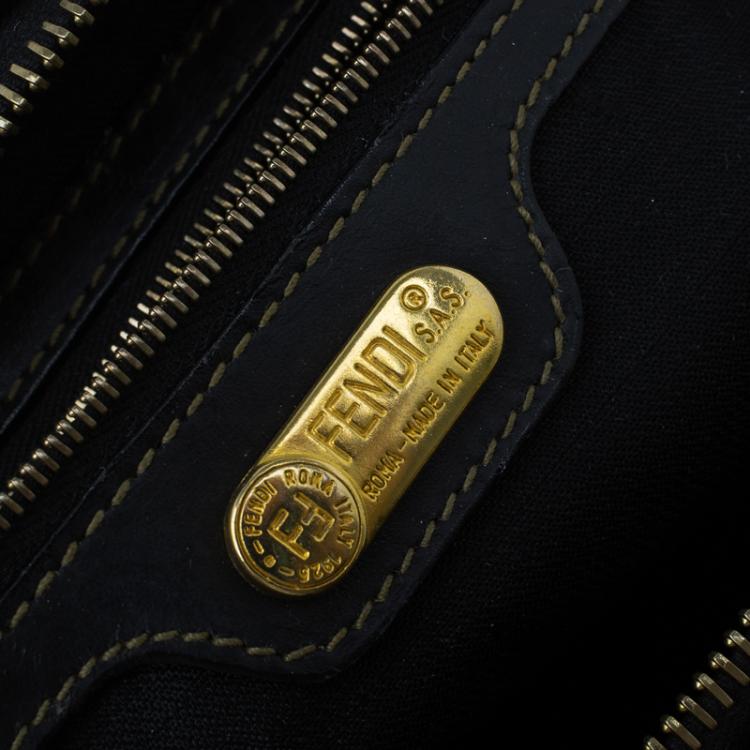 Pre Owned Fendi Tobacco Pequin Striped Coated Canvas Boston Bag