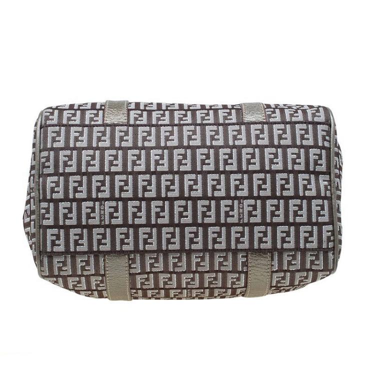 Pre Owned Fendi Grey Zucchino Canvas Small Forever Bauletto Boston Bag