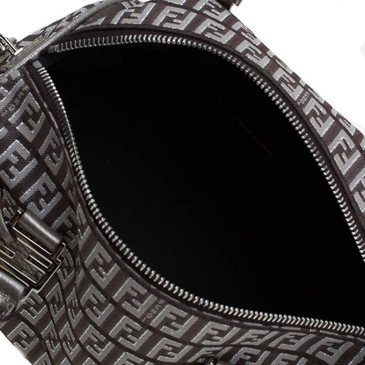 Pre Owned Fendi Grey Zucchino Canvas Small Forever Bauletto Boston Bag