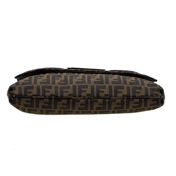 Pre Owned Fendi Tobacco Zucca Canvas Mia Flap Bag