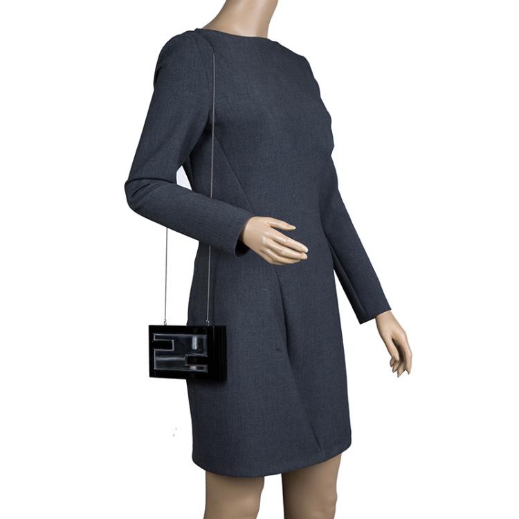 Pre Owned Fendi Black/Silver Resin Logo Box Clutch
