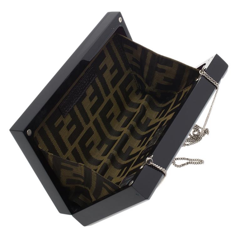 Pre Owned Fendi Black/Silver Resin Logo Box Clutch