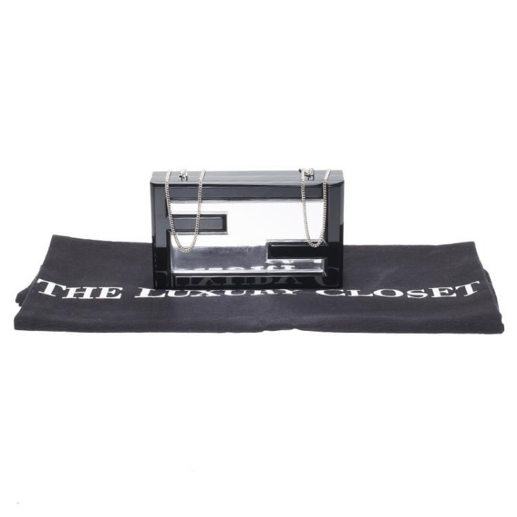 Pre Owned Fendi Black/Silver Resin Logo Box Clutch