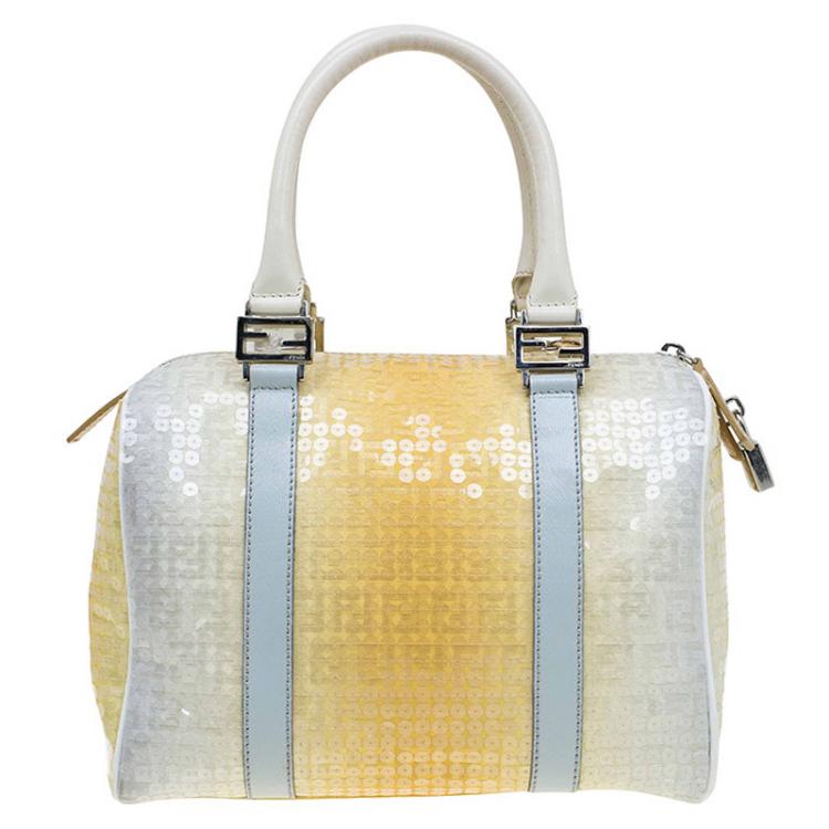 مملوكة مسبقًا Fendi Yellow Ombre Zucchino Sequin Bauletto Boston Bag