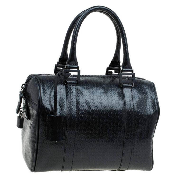 Pre Owned Fendi Black Zucca Embossed Patent Leather Forever Bauletto Boston Bag