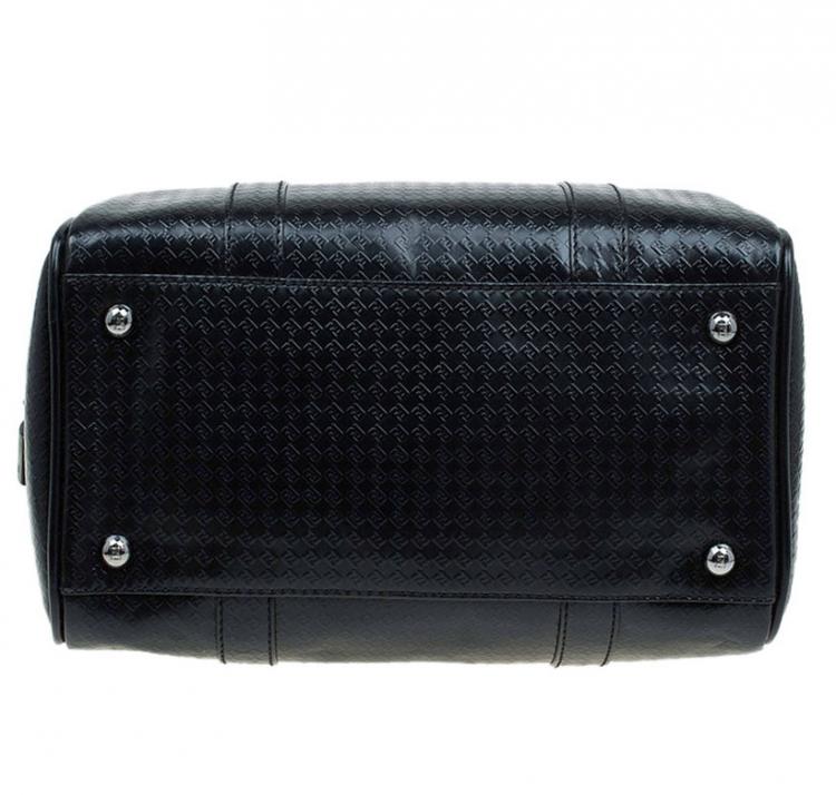 Pre Owned Fendi Black Zucca Embossed Patent Leather Forever Bauletto Boston Bag