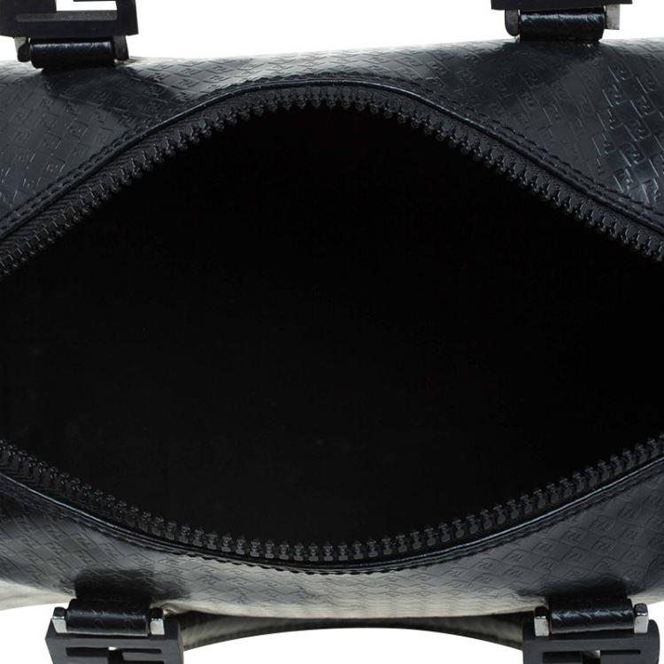 Pre Owned Fendi Black Zucca Embossed Patent Leather Forever Bauletto Boston Bag
