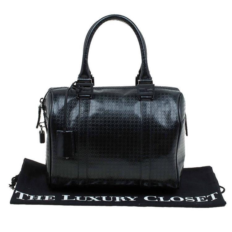 Pre Owned Fendi Black Zucca Embossed Patent Leather Forever Bauletto Boston Bag