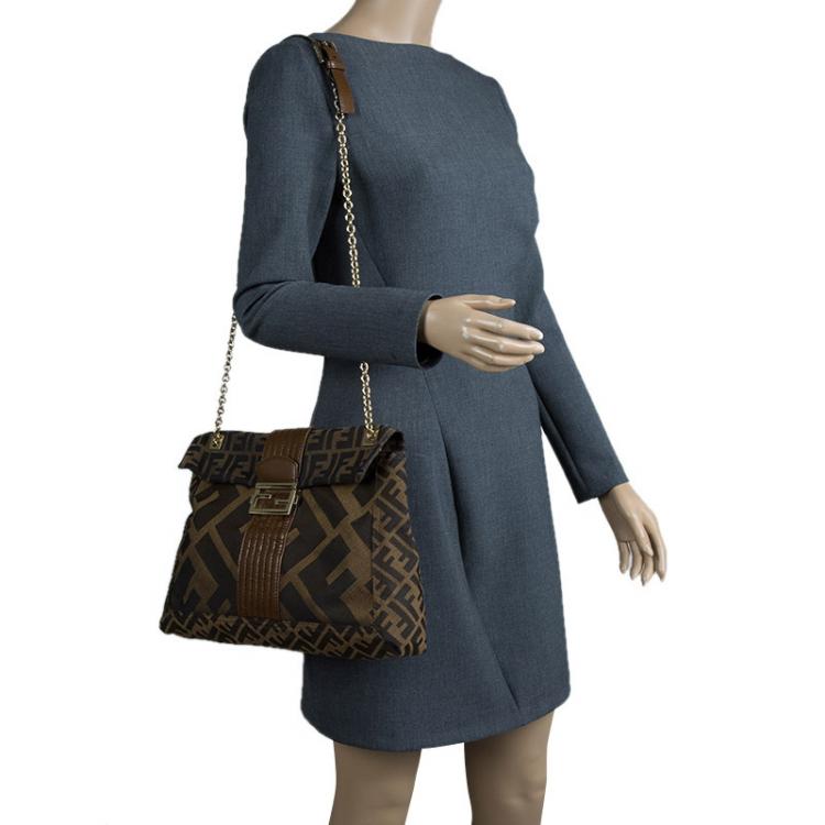 Pre Owned Fendi Brown Zucca Canvas Maxi Baguette Shoulder Bag