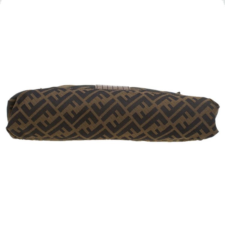Pre Owned Fendi Brown Zucca Canvas Maxi Baguette Shoulder Bag
