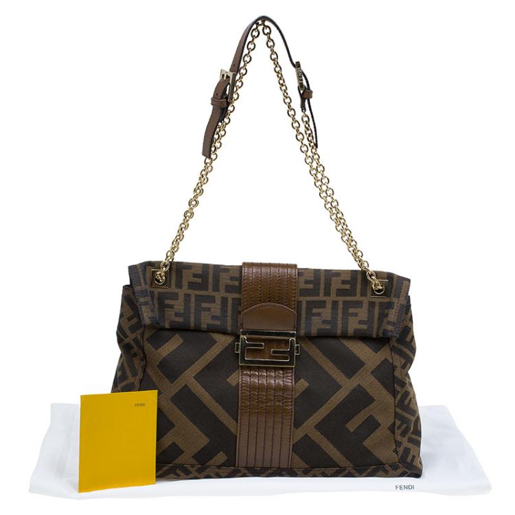 Pre Owned Fendi Brown Zucca Canvas Maxi Baguette Shoulder Bag