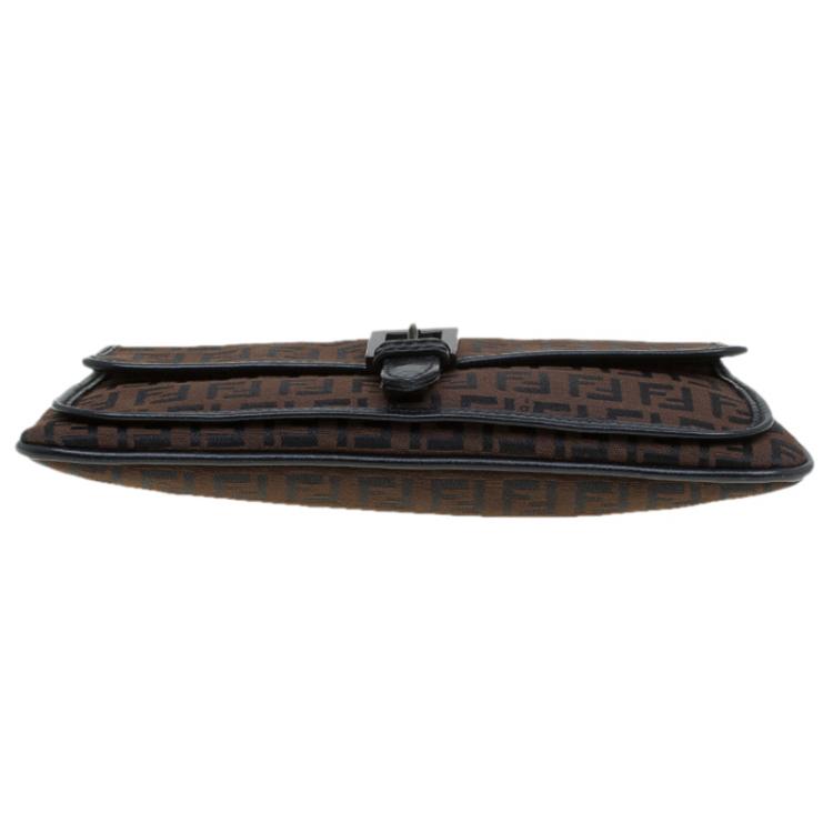 Pre Owned Fendi Brown Zucchino Pochette Clutch
