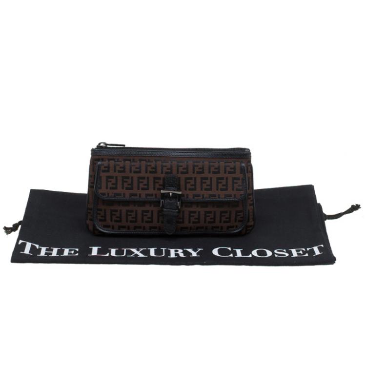 Pre Owned Fendi Brown Zucchino Pochette Clutch