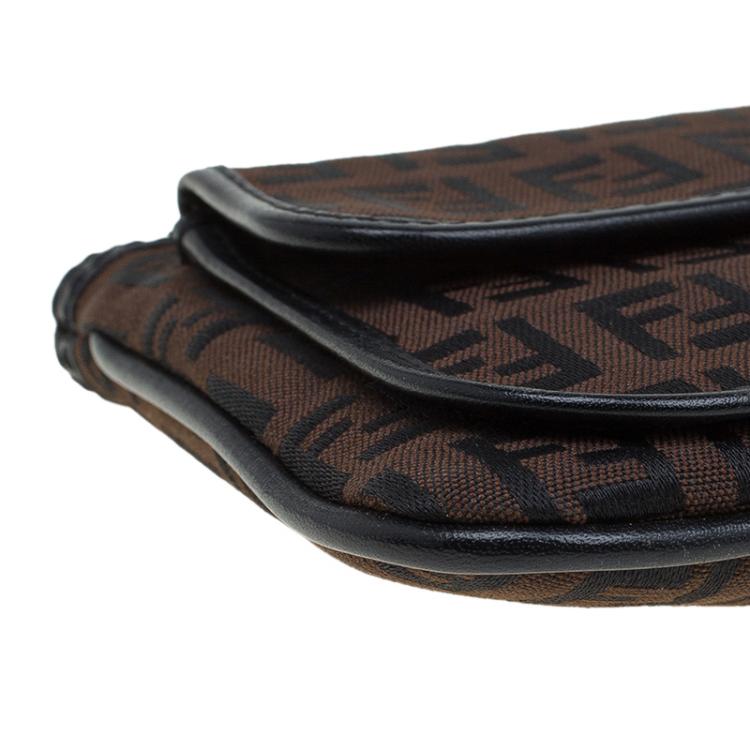 Pre Owned Fendi Brown Zucchino Pochette Clutch
