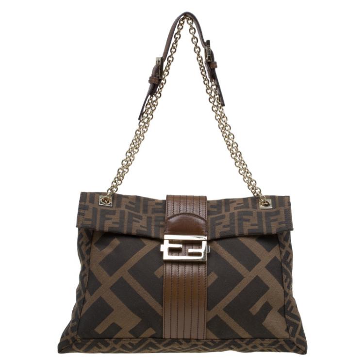 Pre Owned Fendi Brown Zucca Canvas Maxi Baguette Shoulder Bag