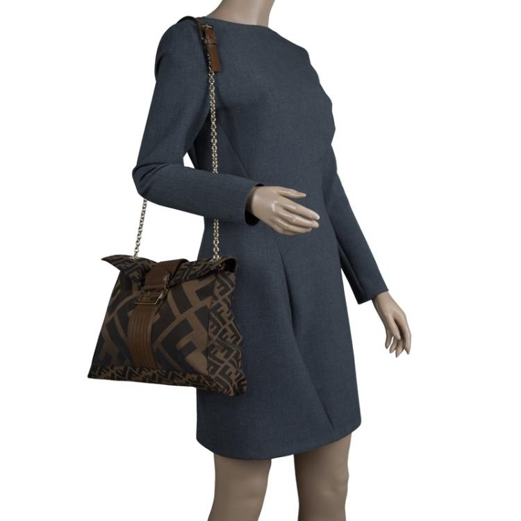 Pre Owned Fendi Brown Zucca Canvas Maxi Baguette Shoulder Bag