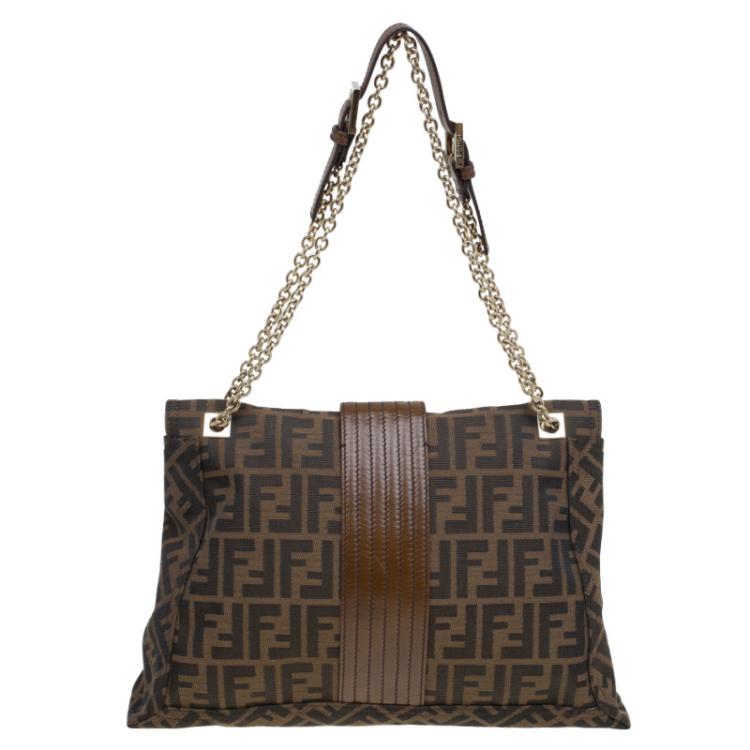 Pre Owned Fendi Brown Zucca Canvas Maxi Baguette Shoulder Bag
