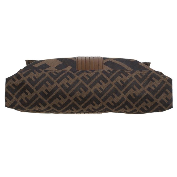 Pre Owned Fendi Brown Zucca Canvas Maxi Baguette Shoulder Bag