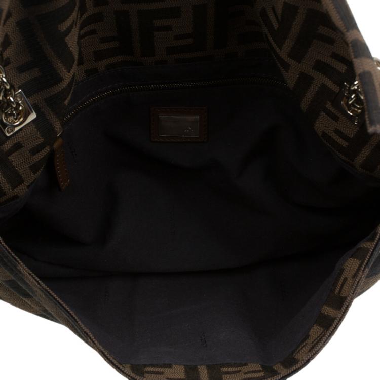 Pre Owned Fendi Brown Zucca Canvas Maxi Baguette Shoulder Bag