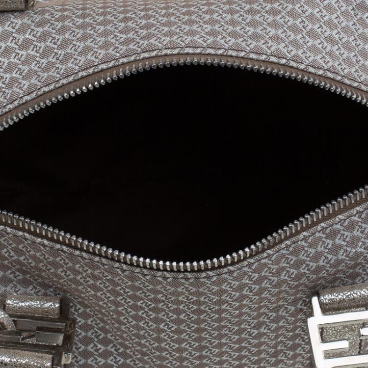 Pre Owned Fendi Metallic/Brown Canvas Forever Bauletto Boston Bag