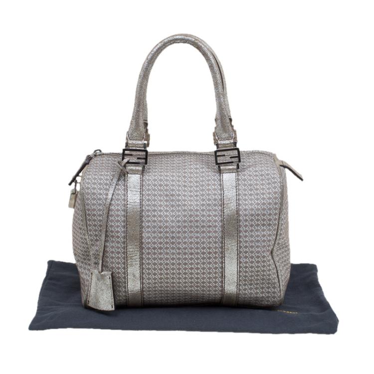 Pre Owned Fendi Metallic/Brown Canvas Forever Bauletto Boston Bag