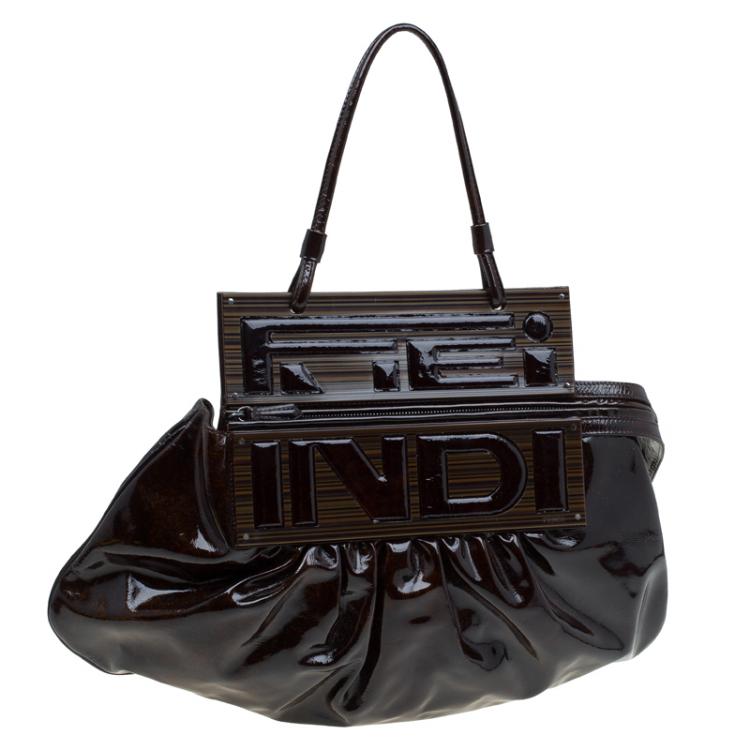 Pre Owned Fendi Tobacco Patent Leather To You Convertible Clutch Bag