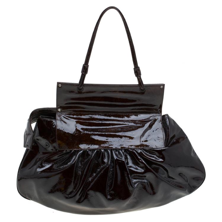 Pre Owned Fendi Tobacco Patent Leather To You Convertible Clutch Bag
