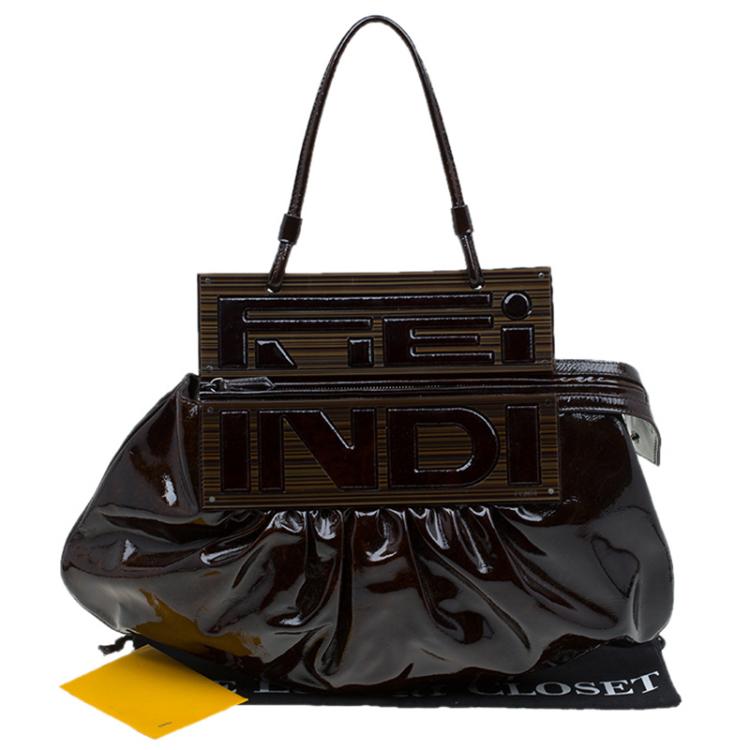 Pre Owned Fendi Tobacco Patent Leather To You Convertible Clutch Bag