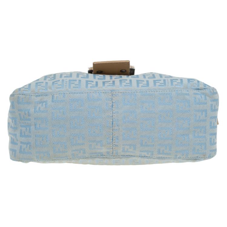 Pre Owned Fendi Metallic Blue Zucchino Canvas Baguette Shoulder Bag