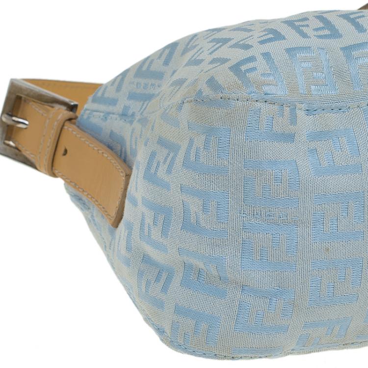 Pre Owned Fendi Metallic Blue Zucchino Canvas Baguette Shoulder Bag