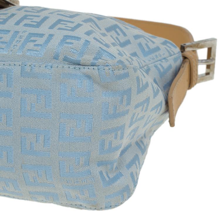 Pre Owned Fendi Metallic Blue Zucchino Canvas Baguette Shoulder Bag