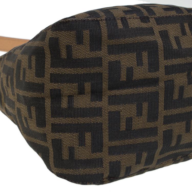 Pre Owned Fendi Tobacco Zucca Canvas Crystal Embellished Baguette Shoulder Bag
