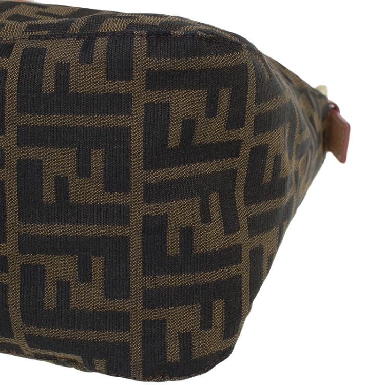Pre Owned Fendi Tobacco Zucca Canvas Crystal Embellished Baguette Shoulder Bag