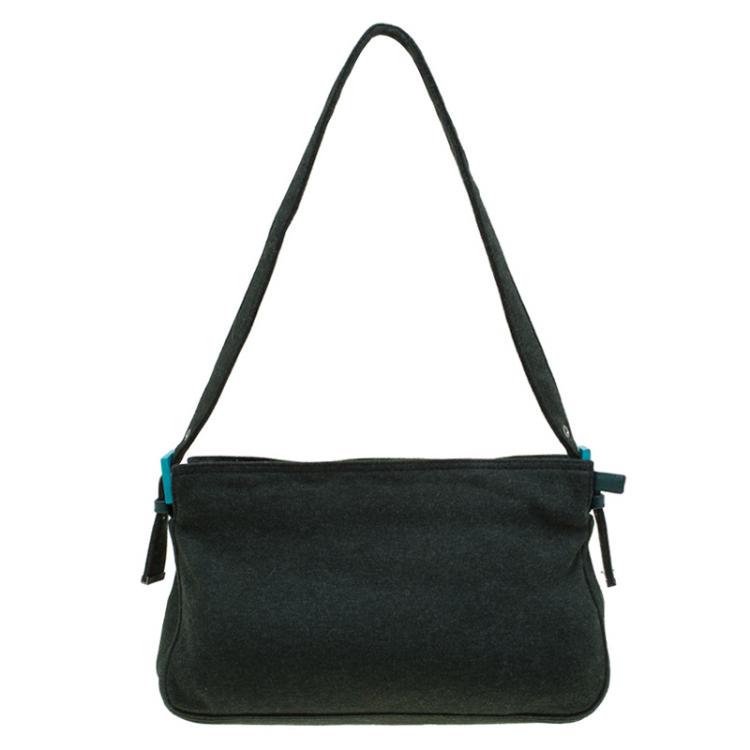 Pre Owned Fendi Dark Green Felt Baguette Shoulder Bag
