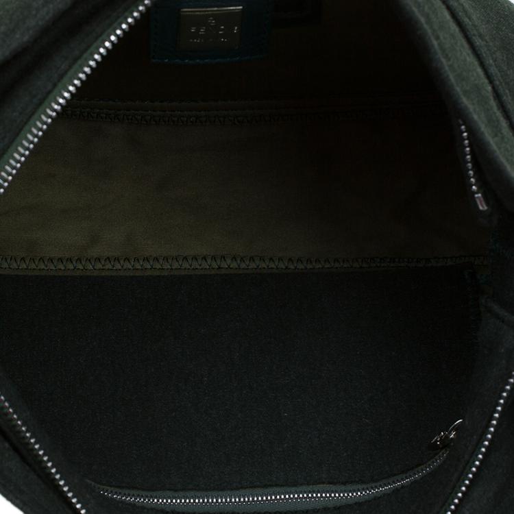 Pre Owned Fendi Dark Green Felt Baguette Shoulder Bag