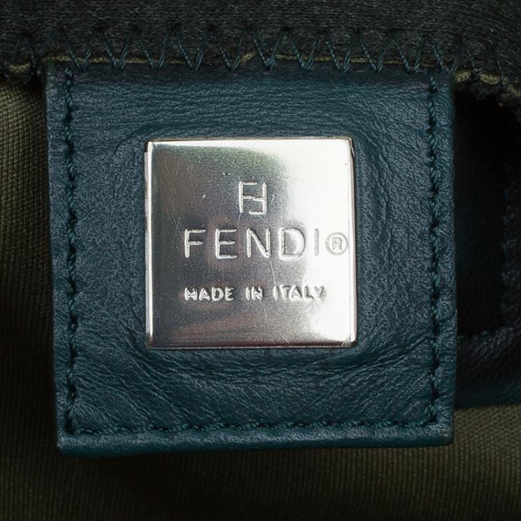 Pre Owned Fendi Dark Green Felt Baguette Shoulder Bag