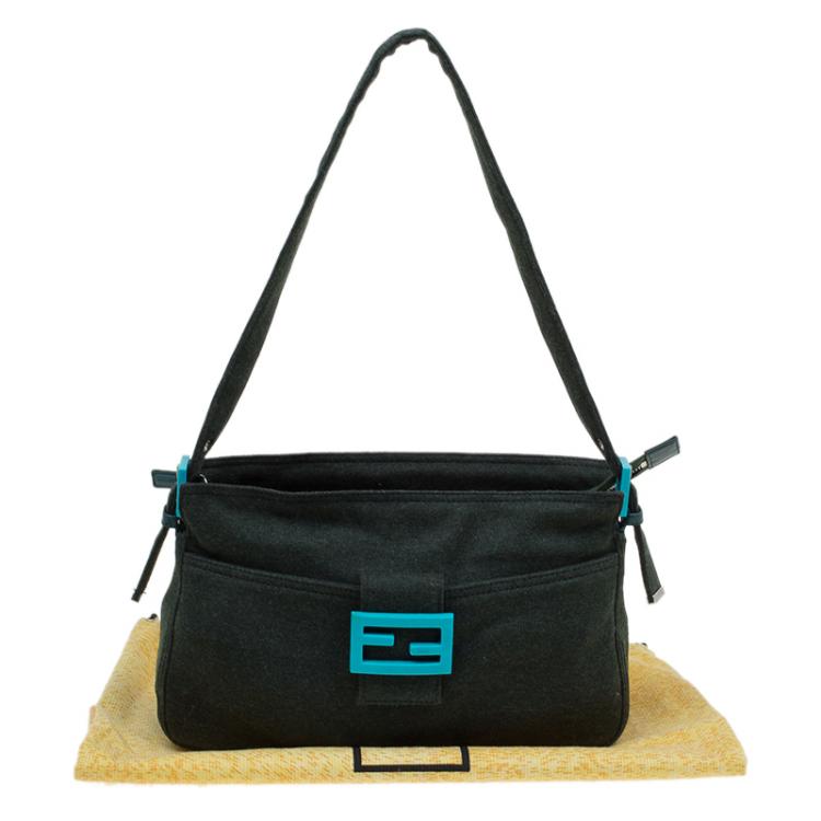 Pre Owned Fendi Dark Green Felt Baguette Shoulder Bag
