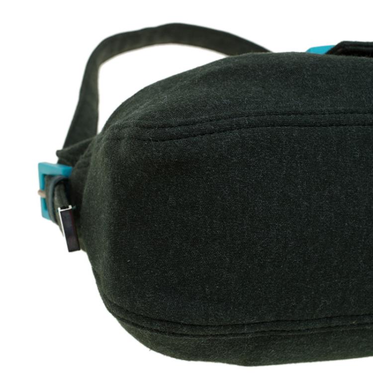 Pre Owned Fendi Dark Green Felt Baguette Shoulder Bag